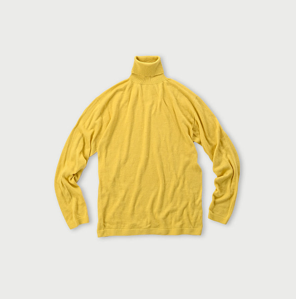 Whole Super Gauze Cotton 908 Turtle Neck T-shirt Yellow