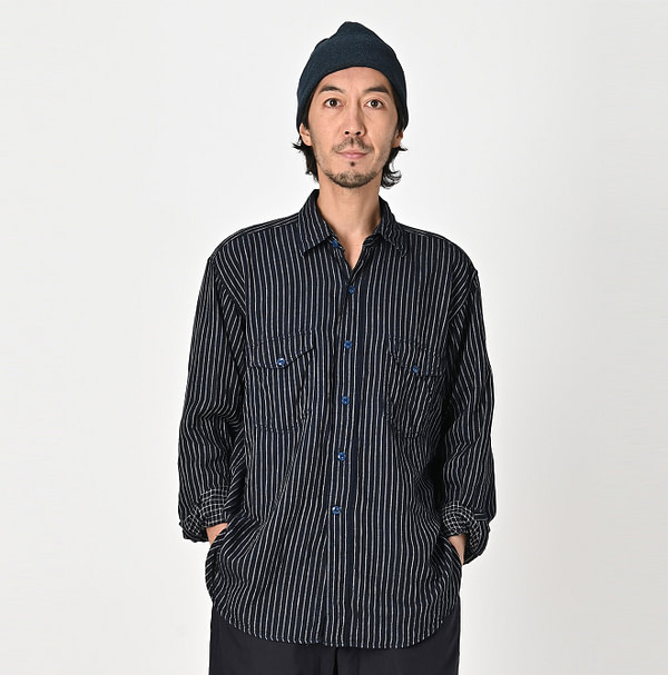 Indigo Fuwa Fuwa Double Woven 908 Yama Shirt Male Model