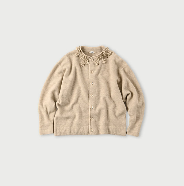 Float Boiled Wool Cardigan Beige Top