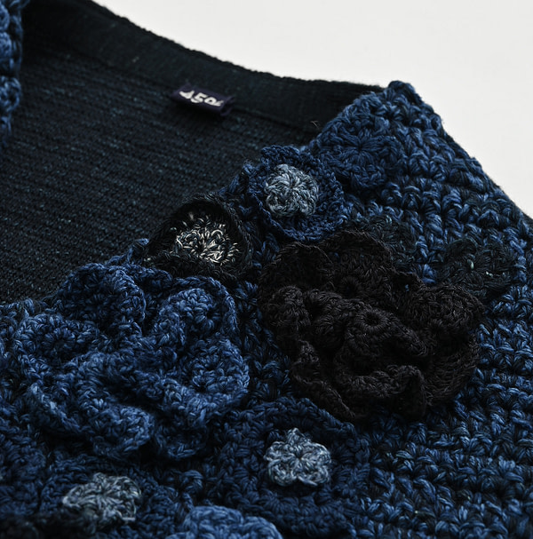 Indigo Cloche Flower Vest Detail