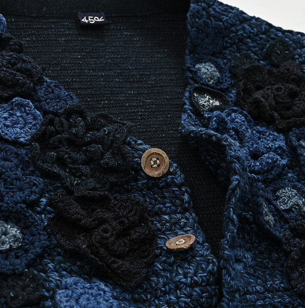 Indigo Cloche Flower Vest Detail