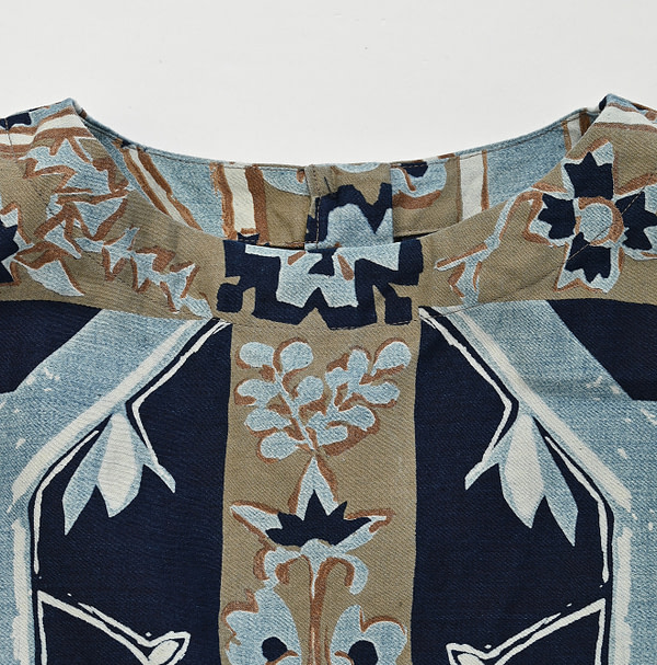 Indigo Chestnut Satin Holy Night Print Dress Detail