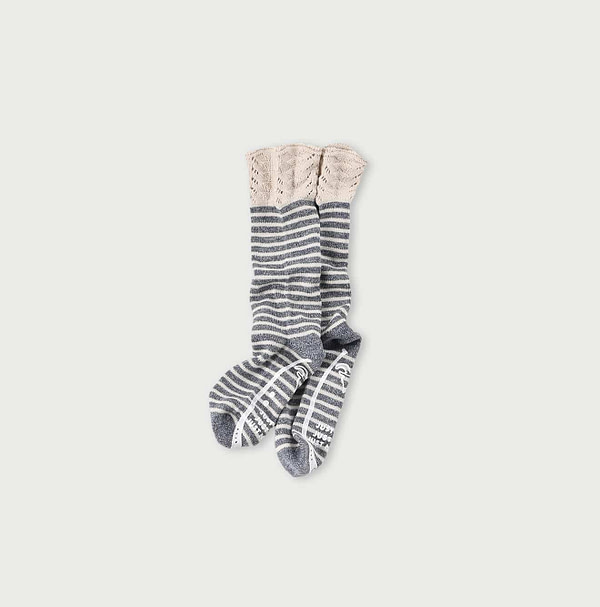 Border Lace de Socks Beige x Blue Border