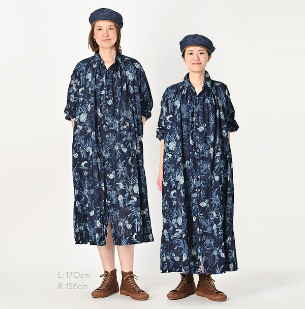 Indigo Doama Hira Garden Balsam Print Kushukushu Dress Female Models