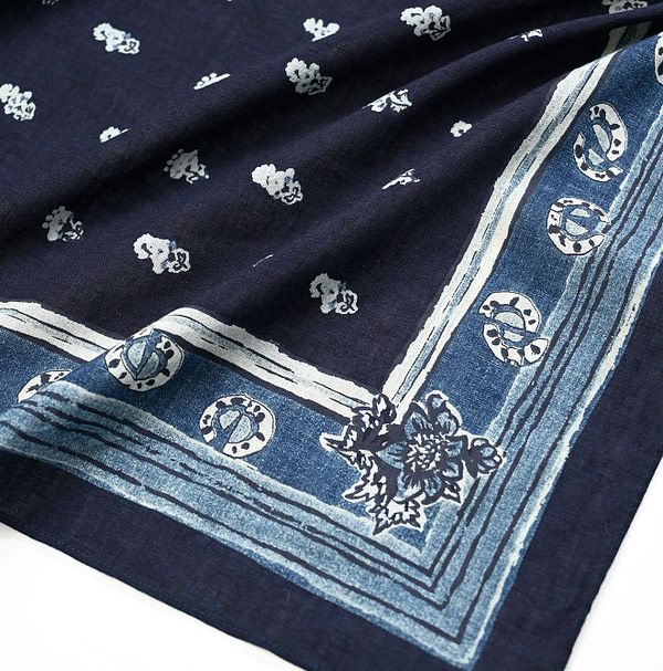 Indigo Supima Selvedge Cotton Havana Bouquet Bandana Detail