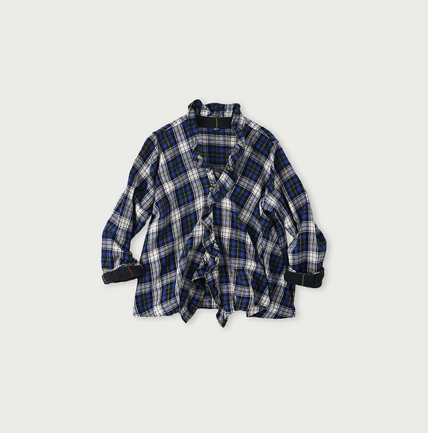 Indigo Zimba Flannel Check Frill Cache-Coeur Blue Tartan Check