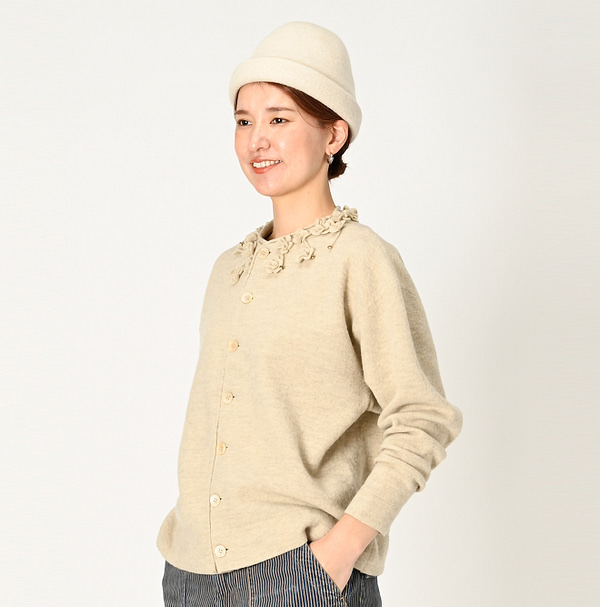 Float Boiled Wool Cardigan Female Model