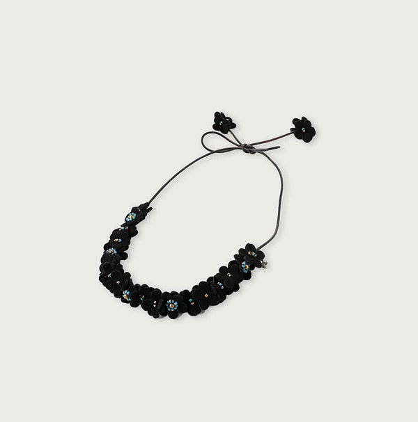 Suede Small Flower Choker Black