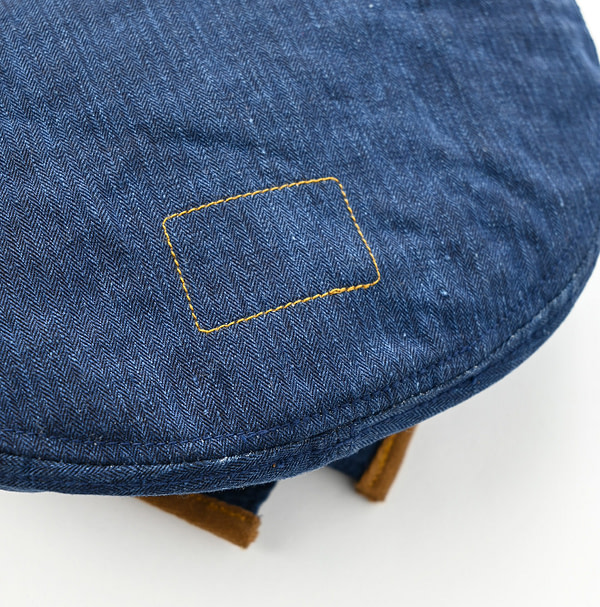 Indigo Linen Herringbone Beret Detail