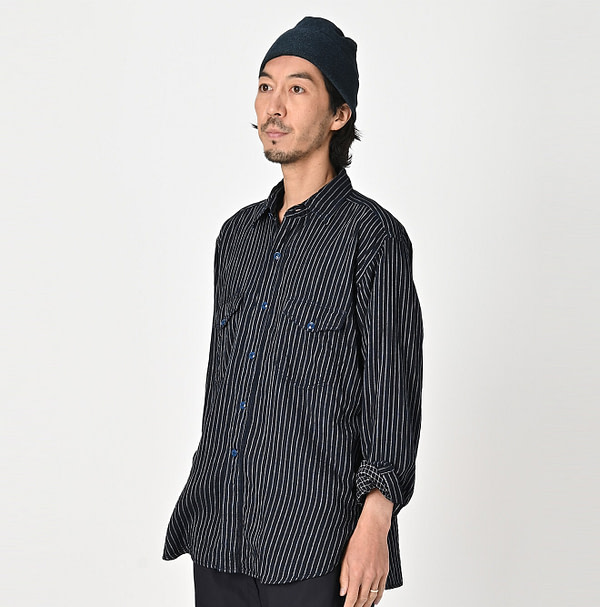 Indigo Fuwa Fuwa Double Woven 908 Yama Shirt Male Model