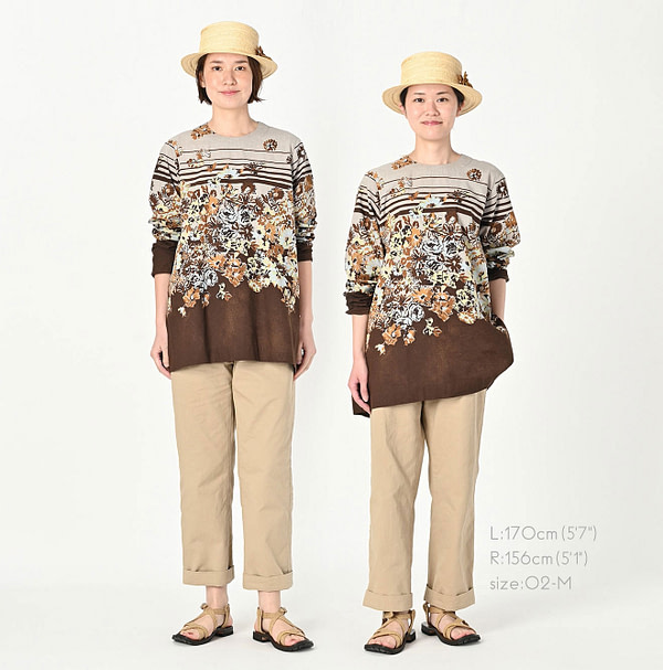 Border Flower Print Cotton Blouse Female Models