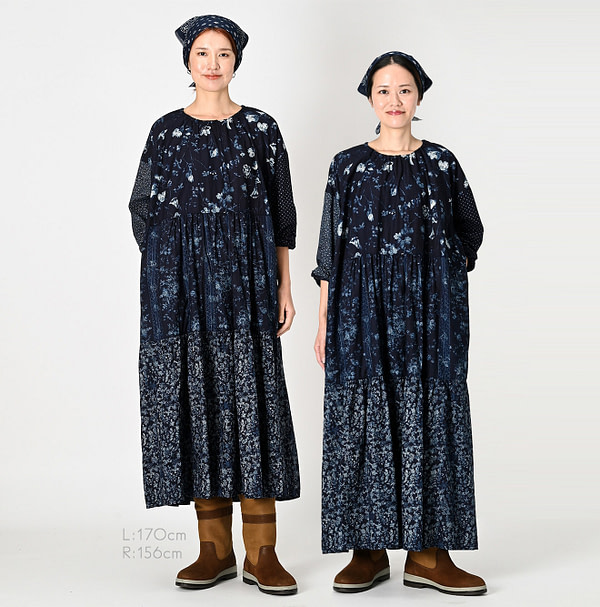 Indigo Hira Flower Mix Print Dress Female Models