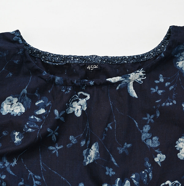 Indigo Hira Flower Mix Print Dress Detail