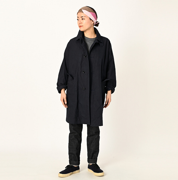 Indigo Cotton Weather 908 Half Coat Female Model