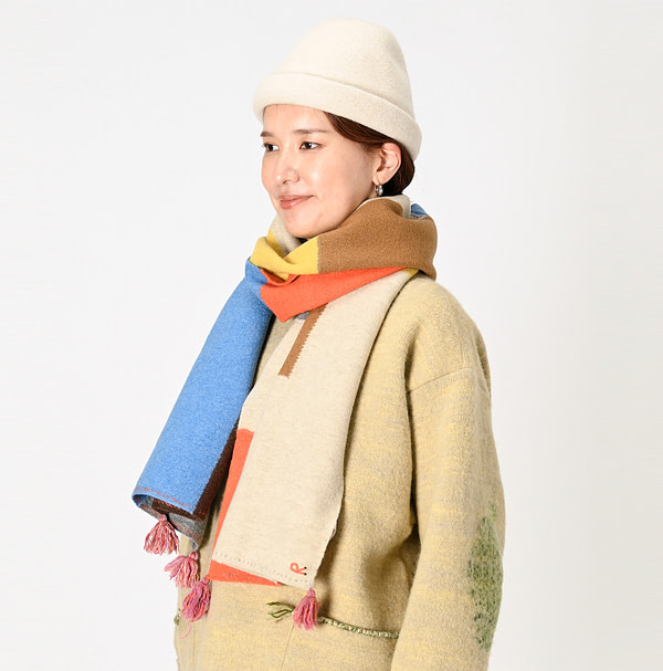 Boiled Wool Pojagi Scarf Female Model