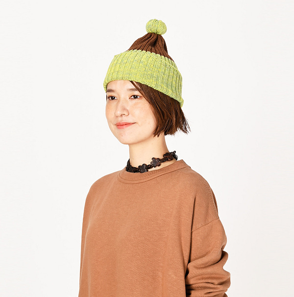 US Mou Yama Wool Rib Knit Cap Female Model