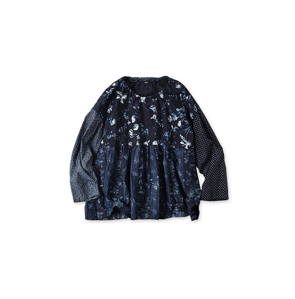 Indigo Hira Flower Mix Print Blouse Indigo