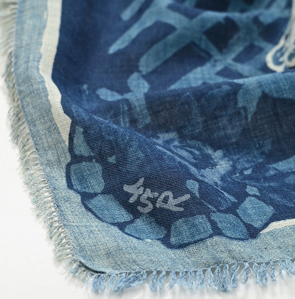 Indigo Supima Aya Calendar Flower Print Furoshiki Detail