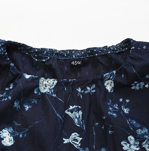 Indigo Hira Flower Mix Print Blouse Detail