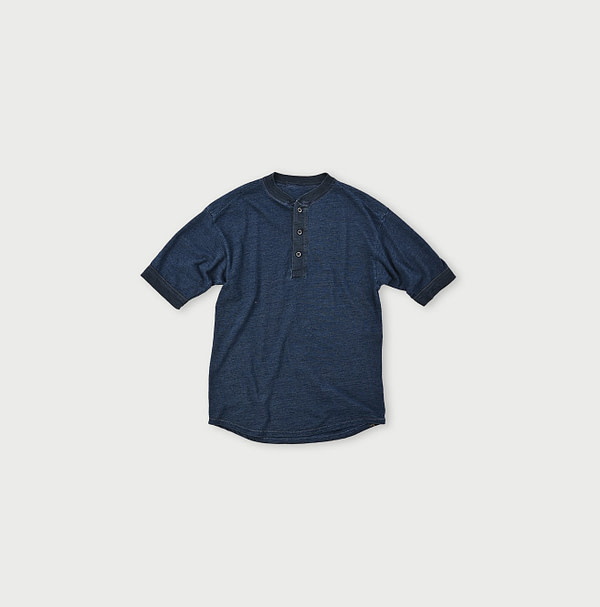 Indigo Dozume Tenjiku Cotton 908 Henley Neck T-shirt