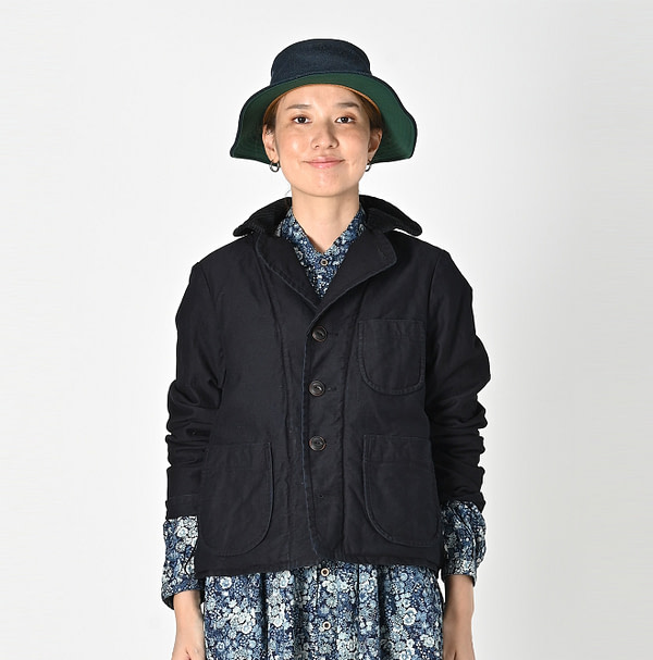 Indigo Cotton Satin x Boa Tyrol Jacket Female Model