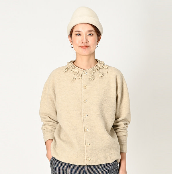 Float Boiled Wool Cardigan Female Model