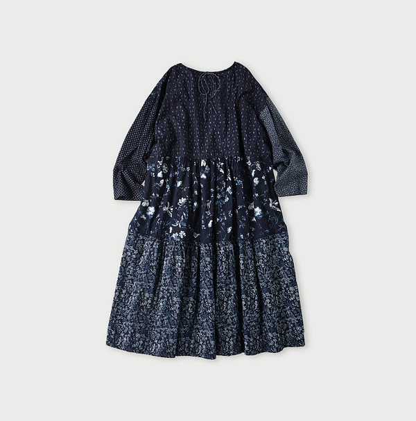 Indigo Hira Flower Mix Print Dress Back