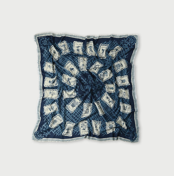 Indigo Supima Aya Calendar Flower Print Furoshiki Indigo