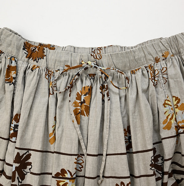 Border Flower Print Cotton Easy Skirt Detail