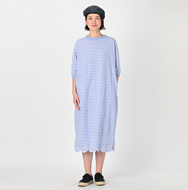 Oxford Kanoko Cotton Stripe Cutwork Dress Female Model