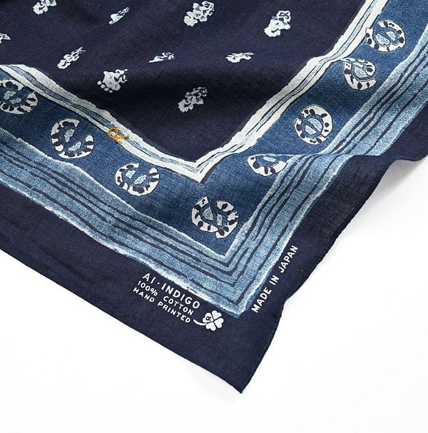 Indigo Supima Selvedge Cotton Havana Bouquet Bandana Detail