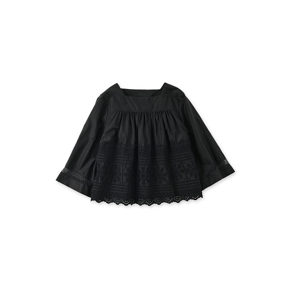 Usu High Density Gaba Cutwork Blouse Black