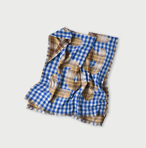 Wool Jacquard Stole Blue Gingham