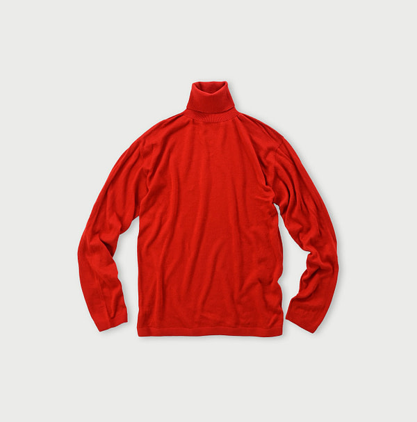 Whole Super Gauze Cotton 908 Turtle Neck T-shirt Red