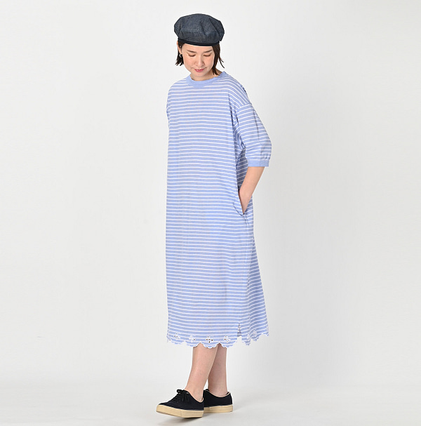 Oxford Kanoko Cotton Stripe Cutwork Dress Female Model