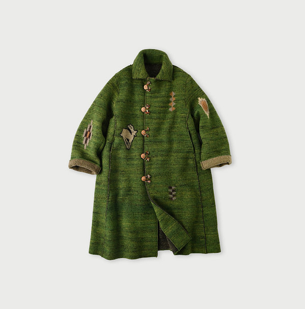 Chitose Boiled Wool Knit Coat Green Chitose