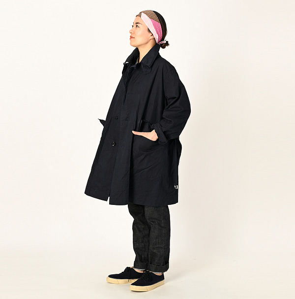 Indigo Cotton Weather 908 Half Coat Female Model