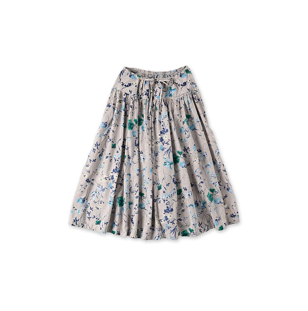 Winter Flower Print Easy Skirt Blue