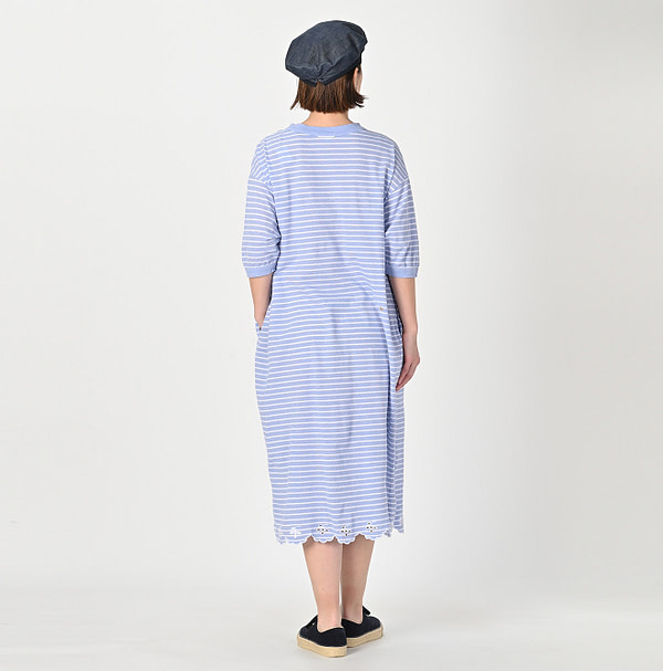 Oxford Kanoko Cotton Stripe Cutwork Dress Female Model