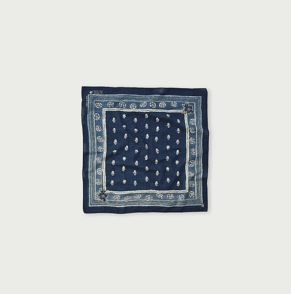 Indigo Supima Selvedge Cotton Havana Bouquet Bandana Indigo Jyu