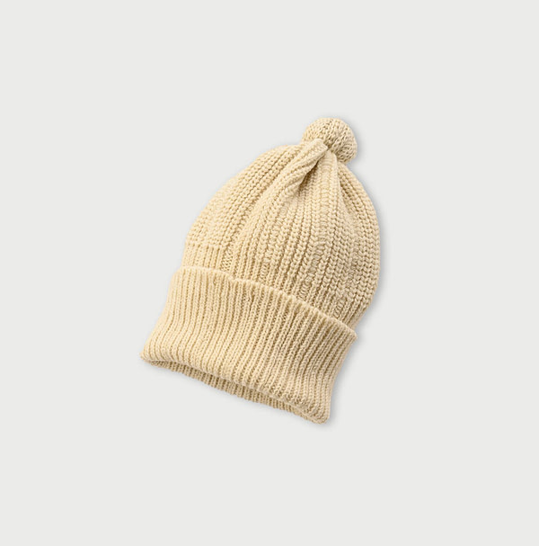 US Mou Yama Wool Rib Knit Cap Solid Beige Top