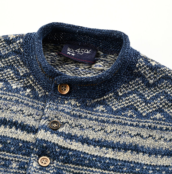 Indigo Nordic Cotton Jacquard 908 Henley Detail