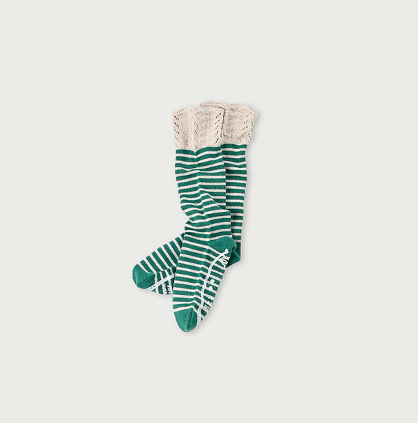 Border Lace de Socks Green x Beige Border