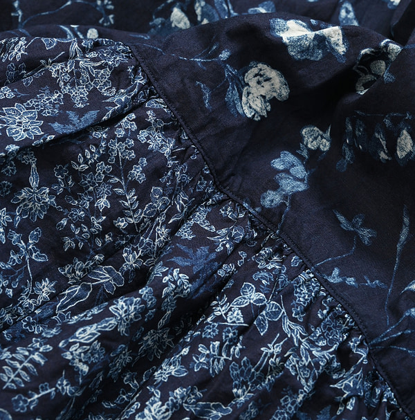 Indigo Hira Flower Mix Print Dress Detail