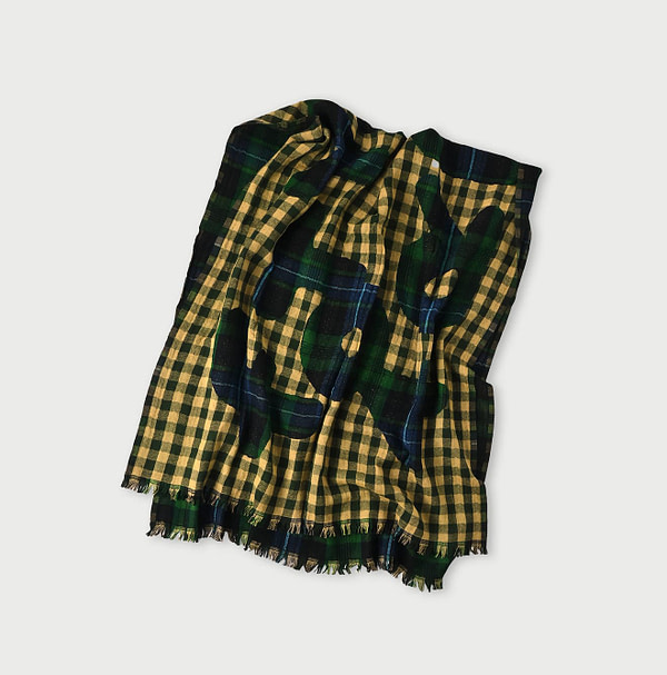 Wool Jacquard Stole Green Gingham