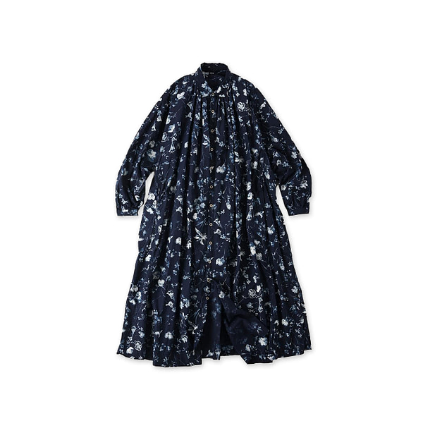 Indigo Winter Flower Print Kushukushu Dress Indigo