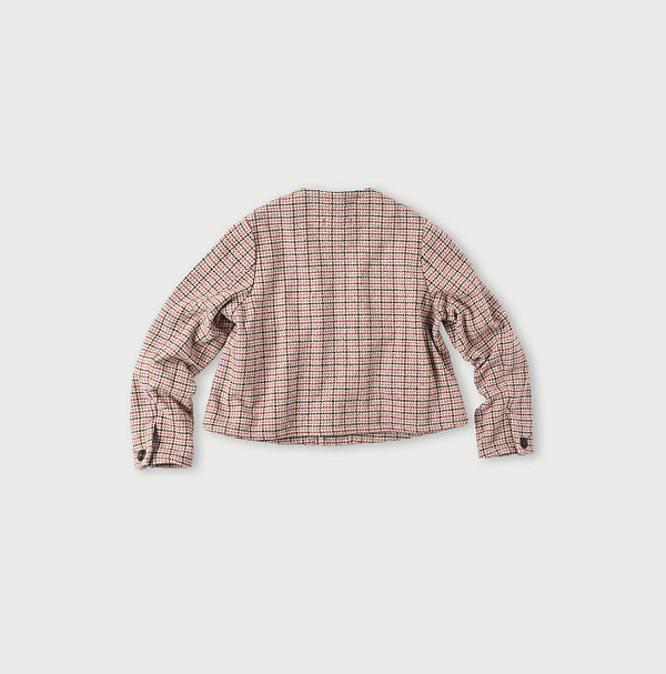 Cotton Tweed No Collar Annie Jacket Pink Back