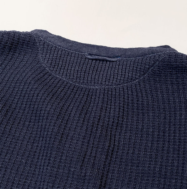 US Mou Waffle Cotton 908 Knitsew Henley Detail