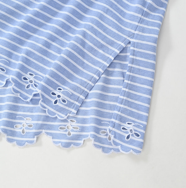 Oxford Kanoko Cotton Stripe Cutwork Dress Detail