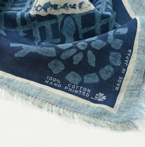 Indigo Supima Aya Calendar Flower Print Furoshiki Detail